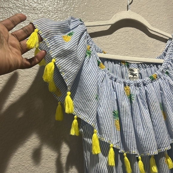 Violet Sky Women’s Pineapple Print Cover Up Blue White Striped Size Medium - Picture 3 of 13